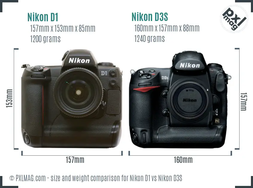 Nikon D1 vs Nikon D3S size comparison