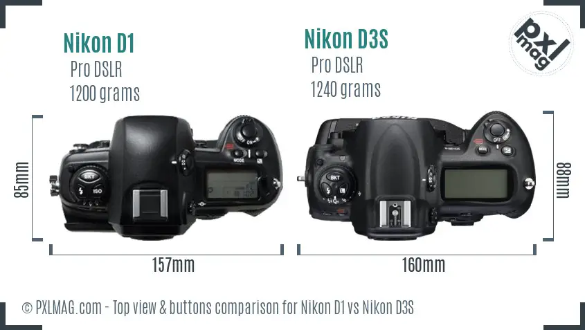 Nikon D1 vs Nikon D3S top view buttons comparison