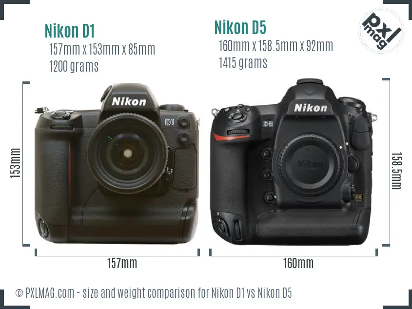 Nikon D1 vs Nikon D5 size comparison