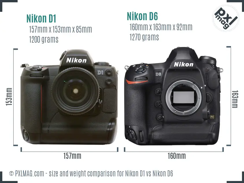Nikon D1 vs Nikon D6 size comparison