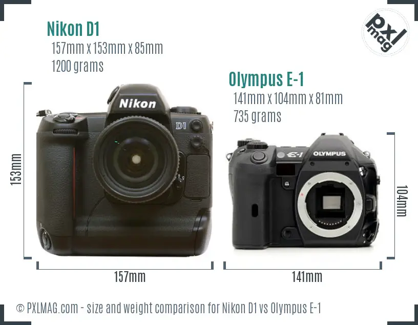 Nikon D1 vs Olympus E-1 size comparison