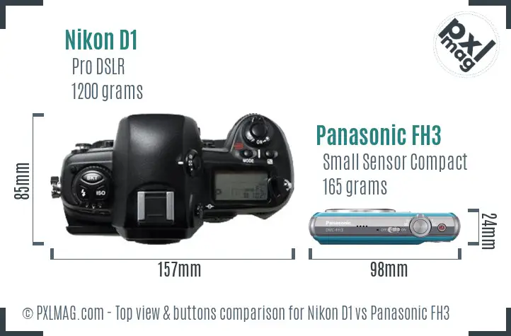 Nikon D1 vs Panasonic FH3 top view buttons comparison