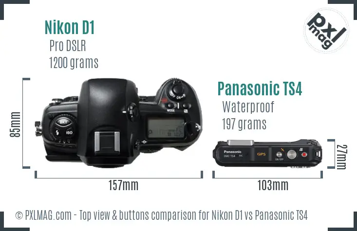 Nikon D1 vs Panasonic TS4 top view buttons comparison