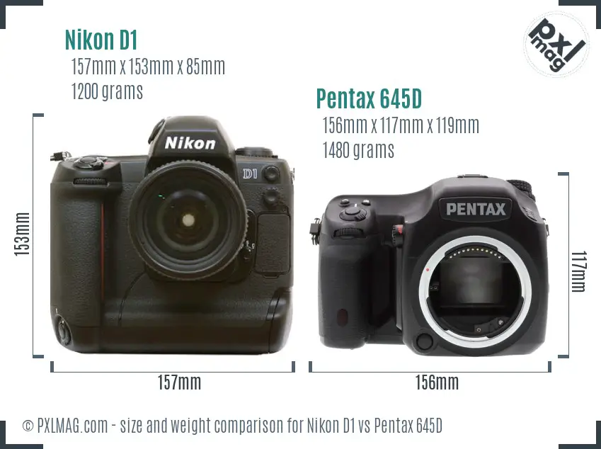 Nikon D1 vs Pentax 645D size comparison