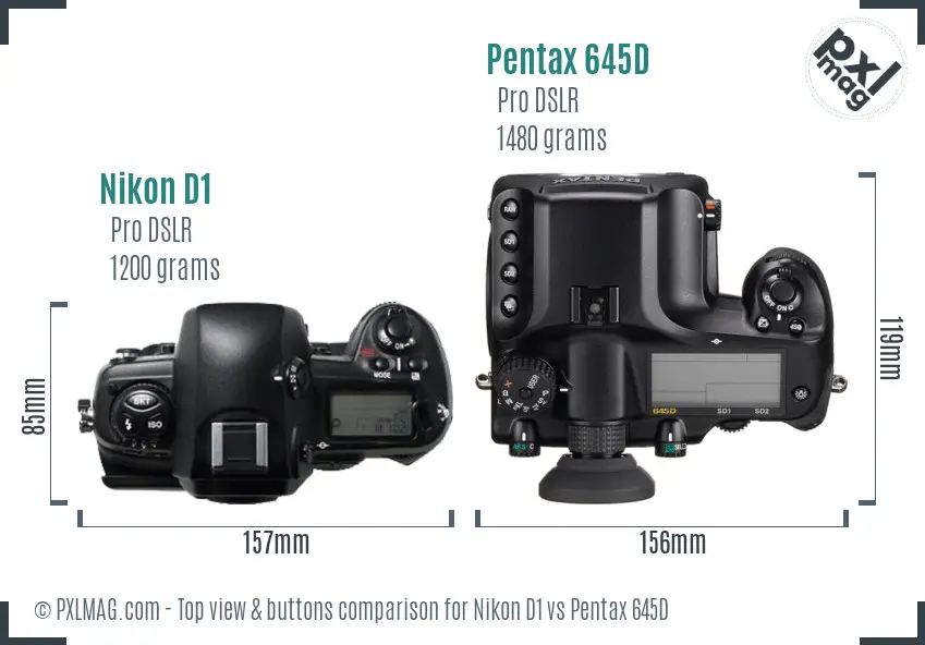 Nikon D1 vs Pentax 645D top view buttons comparison