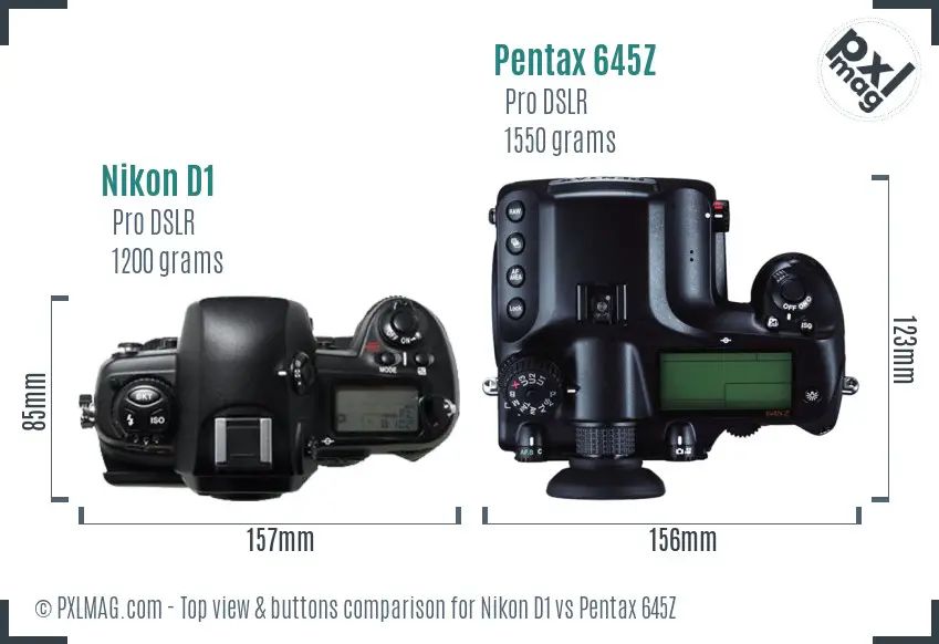 Nikon D1 vs Pentax 645Z top view buttons comparison