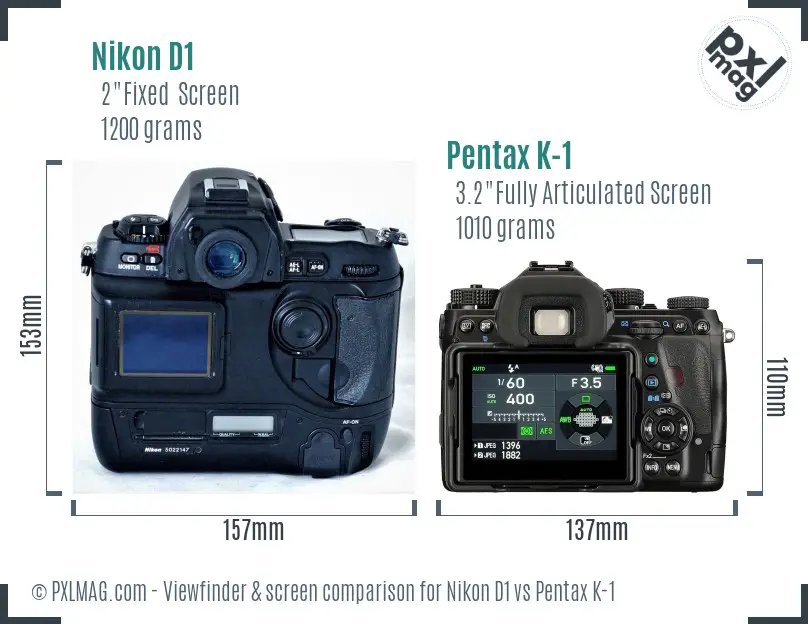 Nikon D1 vs Pentax K-1 Screen and Viewfinder comparison