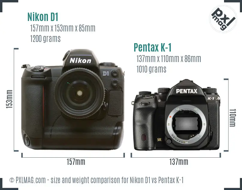 Nikon D1 vs Pentax K-1 size comparison