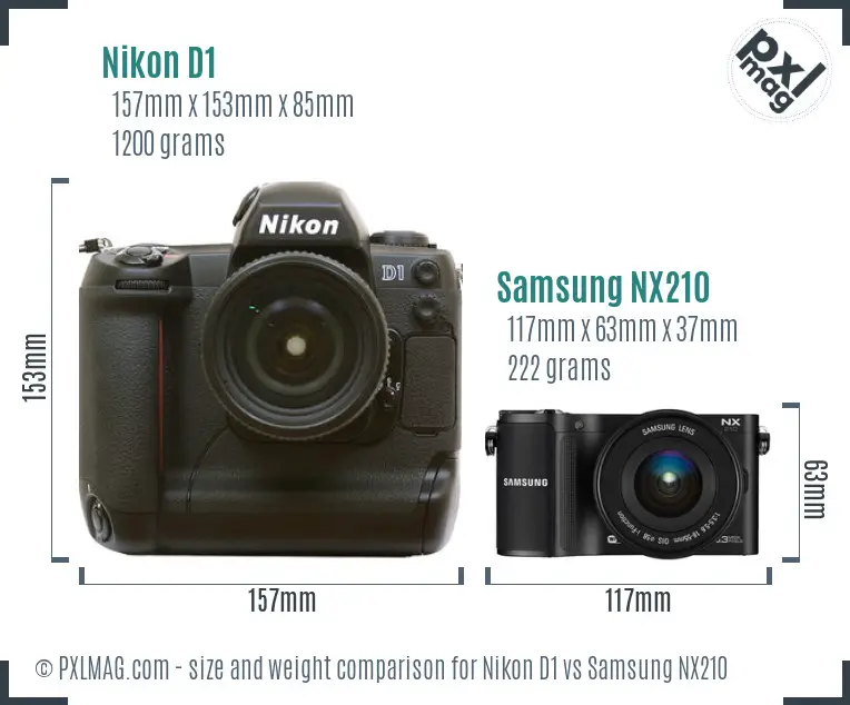 Nikon D1 vs Samsung NX210 size comparison