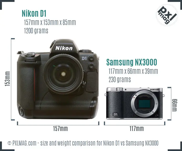 Nikon D1 vs Samsung NX3000 size comparison