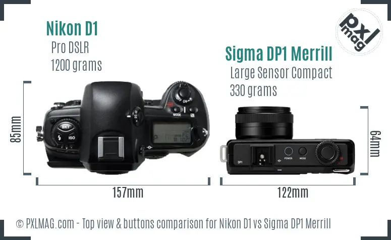 Nikon D1 vs Sigma DP1 Merrill top view buttons comparison