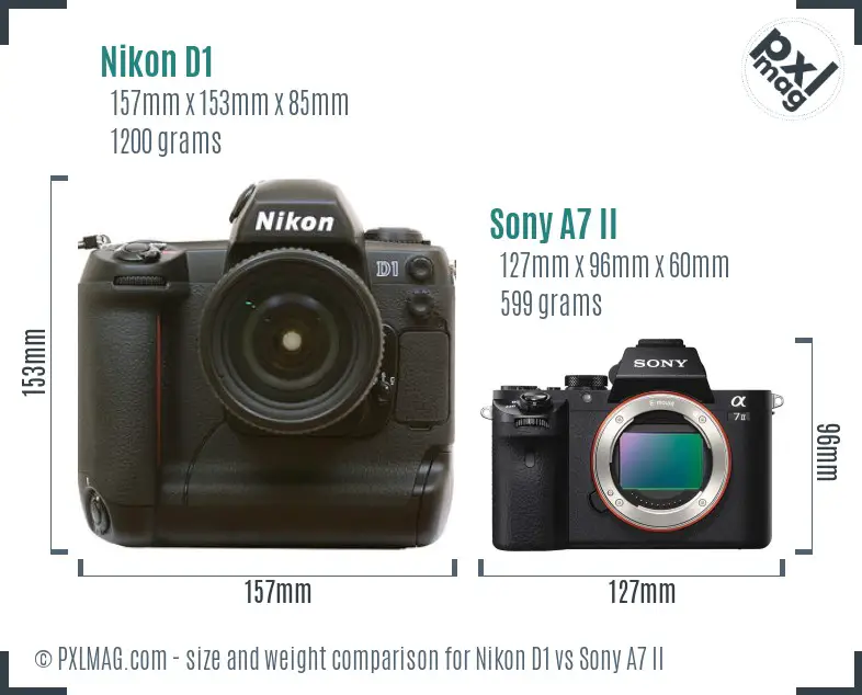 Nikon D1 vs Sony A7 II size comparison