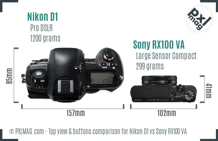 Nikon D1 vs Sony RX100 VA top view buttons comparison
