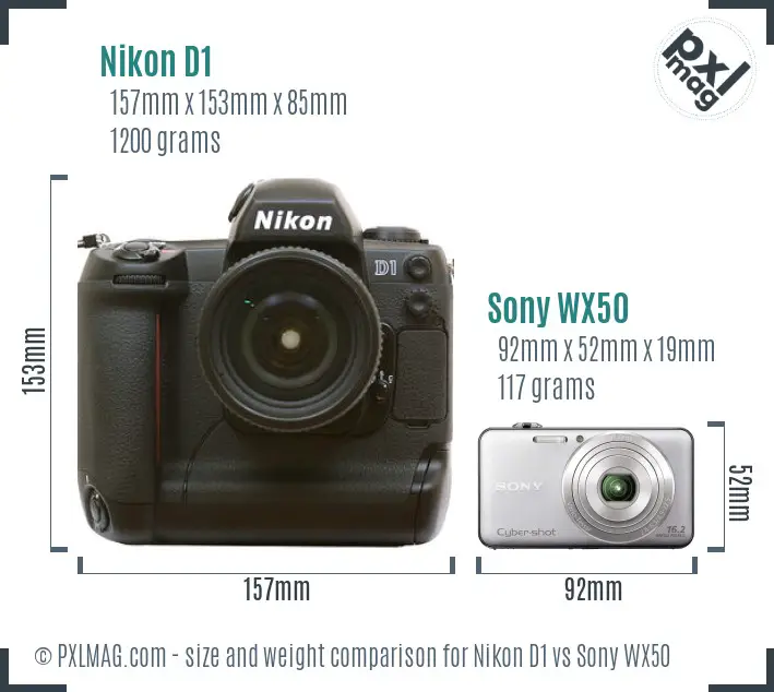 Nikon D1 vs Sony WX50 size comparison