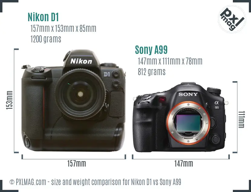 Nikon D1 vs Sony A99 size comparison