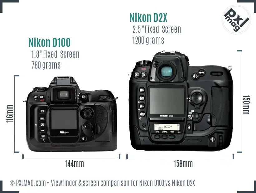 Nikon D100 vs Nikon D2X Screen and Viewfinder comparison Nikon D100 vs Nikon D2X Screen and Viewfinder comparison