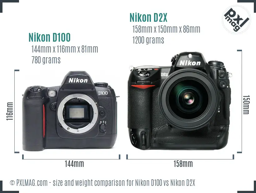Nikon D100 vs Nikon D2X size comparison Nikon D100 vs Nikon D2X size comparison