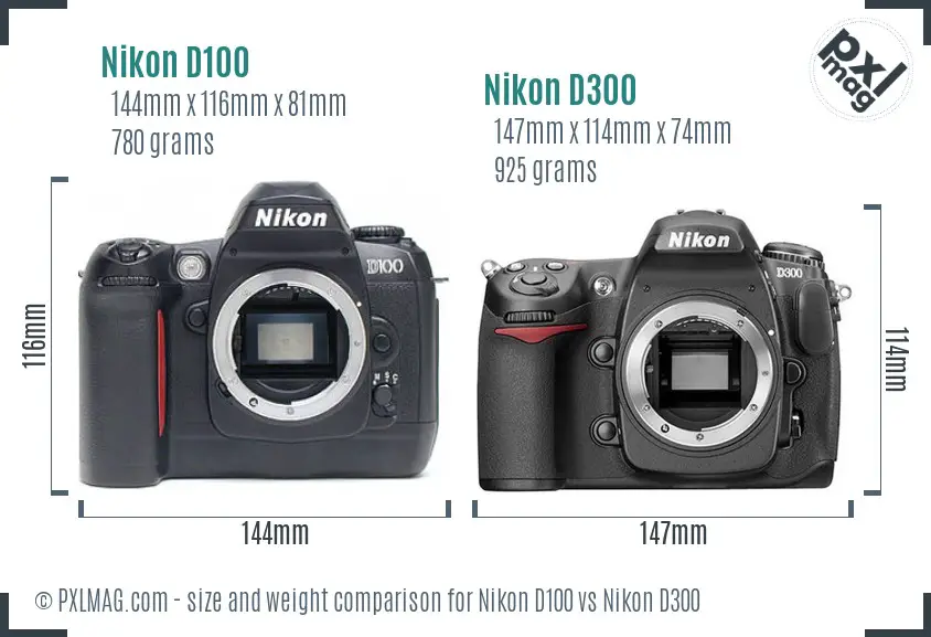 Nikon D100 vs Nikon D300 size comparison