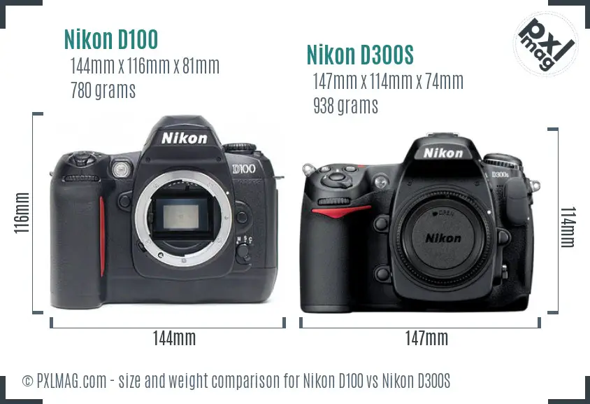 Nikon D100 vs Nikon D300S size comparison