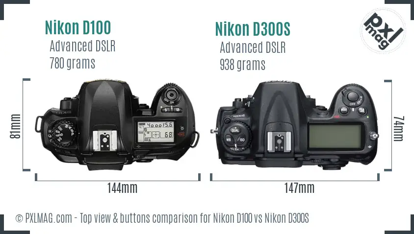Nikon D100 vs Nikon D300S top view buttons comparison