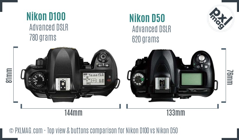 Nikon D100 vs Nikon D50 top view buttons comparison