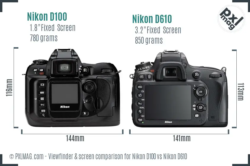 Nikon D100 vs Nikon D610 Screen and Viewfinder comparison