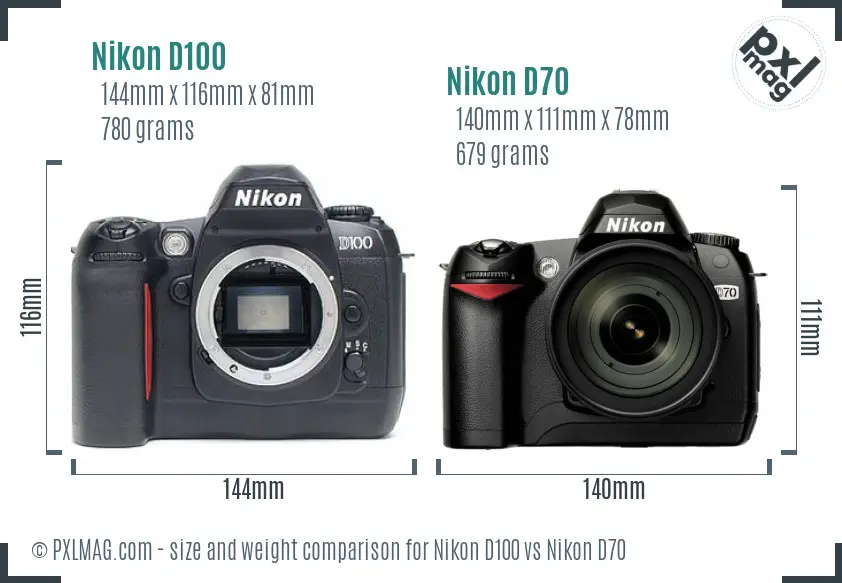 Nikon D100 vs Nikon D70 size comparison