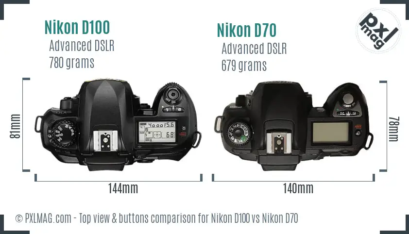 Nikon D100 vs Nikon D70 top view buttons comparison