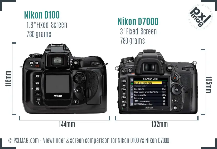 Nikon D100 vs Nikon D7000 Screen and Viewfinder comparison
