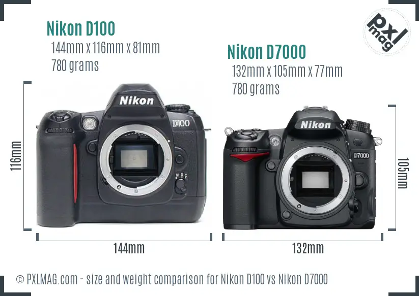 Nikon D100 vs Nikon D7000 size comparison