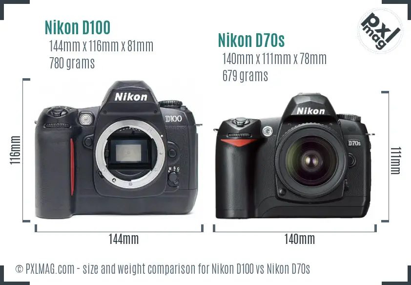 Nikon D100 vs Nikon D70s size comparison