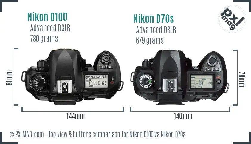 Nikon D100 vs Nikon D70s top view buttons comparison