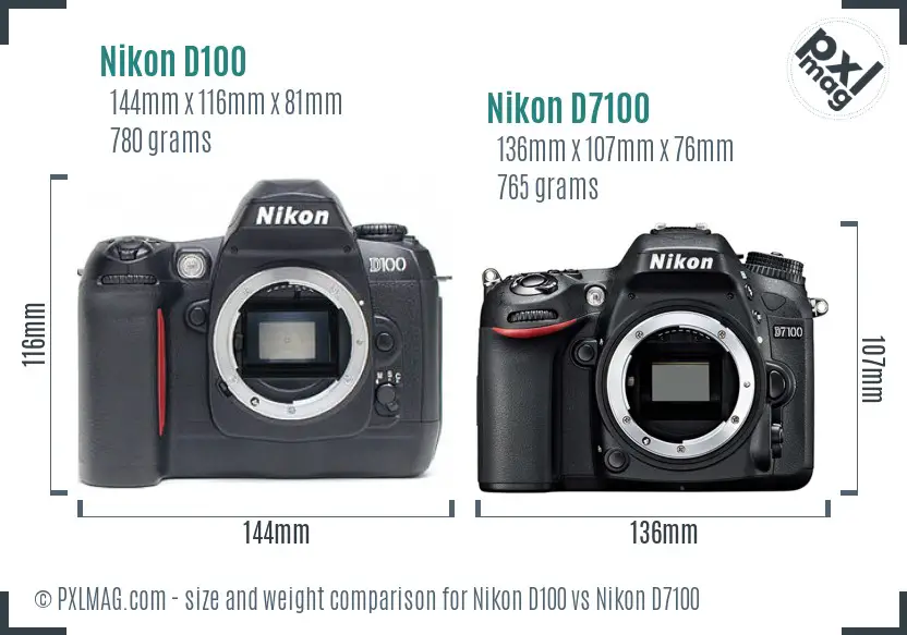 Nikon D100 vs Nikon D7100 size comparison