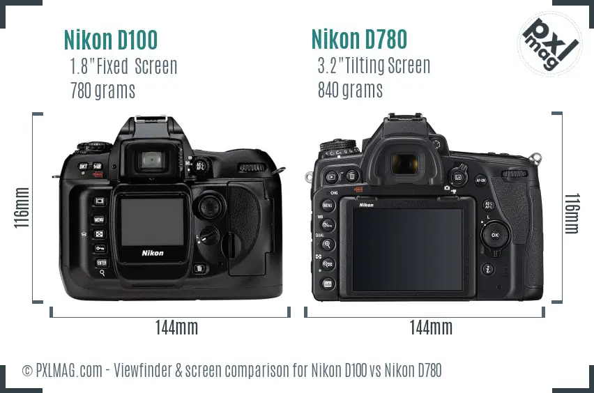 Nikon D100 vs Nikon D780 Screen and Viewfinder comparison