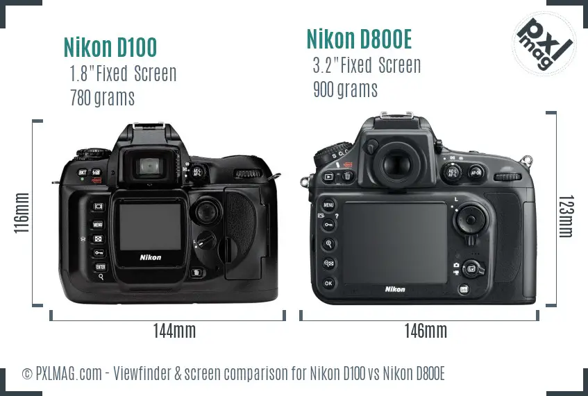 Nikon D100 vs Nikon D800E Screen and Viewfinder comparison