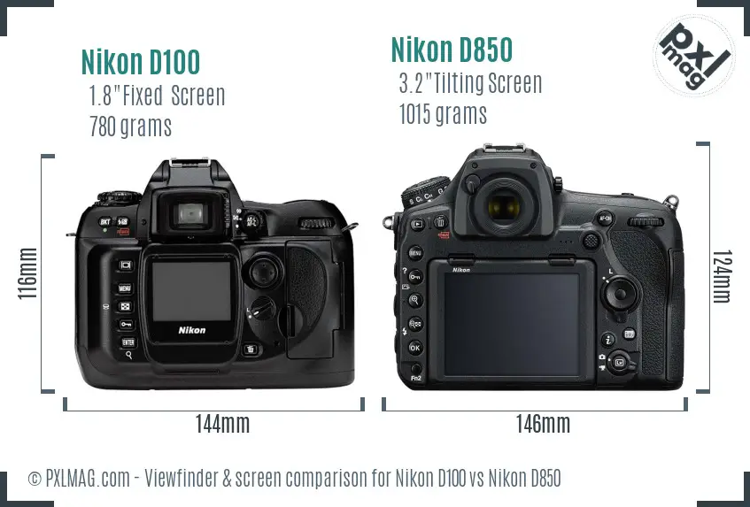Nikon D100 vs Nikon D850 Screen and Viewfinder comparison