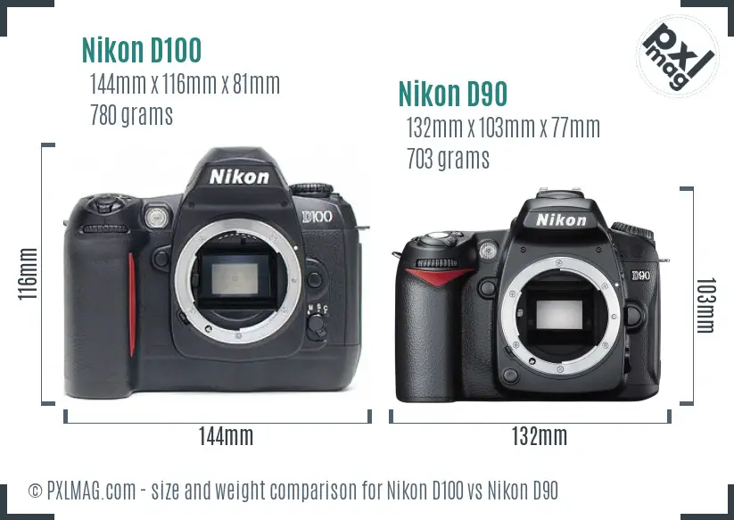 Nikon D100 vs Nikon D90 size comparison