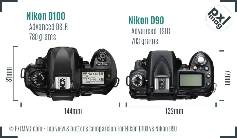 Nikon D100 vs Nikon D90 top view buttons comparison
