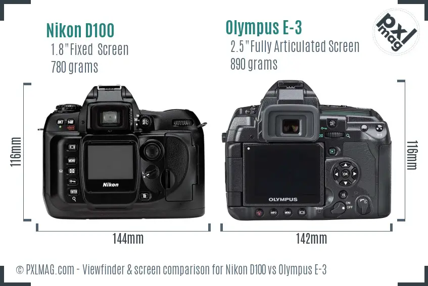 Nikon D100 vs Olympus E-3 Screen and Viewfinder comparison