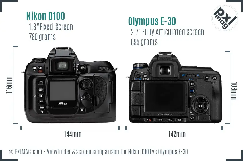 Nikon D100 vs Olympus E-30 Screen and Viewfinder comparison