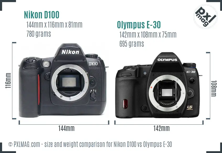 Nikon D100 vs Olympus E-30 size comparison