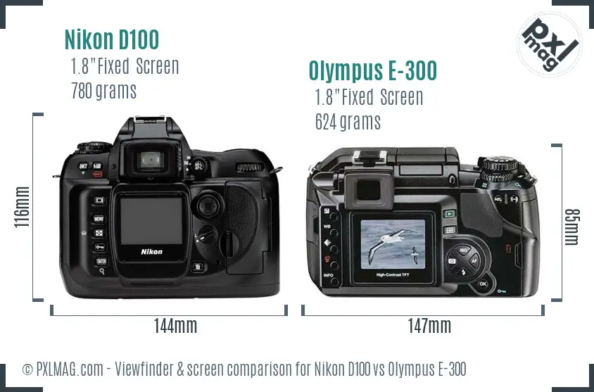 Nikon D100 vs Olympus E-300 Screen and Viewfinder comparison
