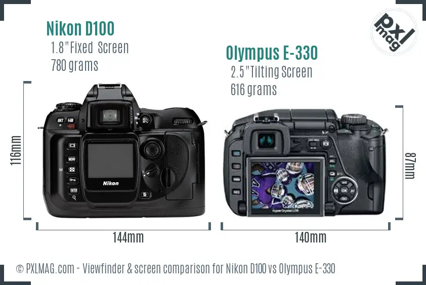 Nikon D100 vs Olympus E-330 Screen and Viewfinder comparison