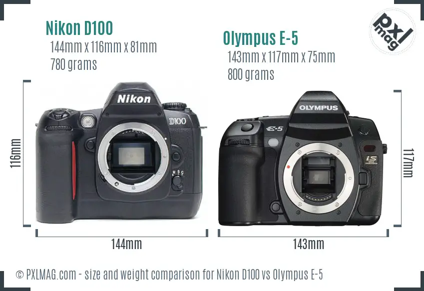 Nikon D100 vs Olympus E-5 size comparison