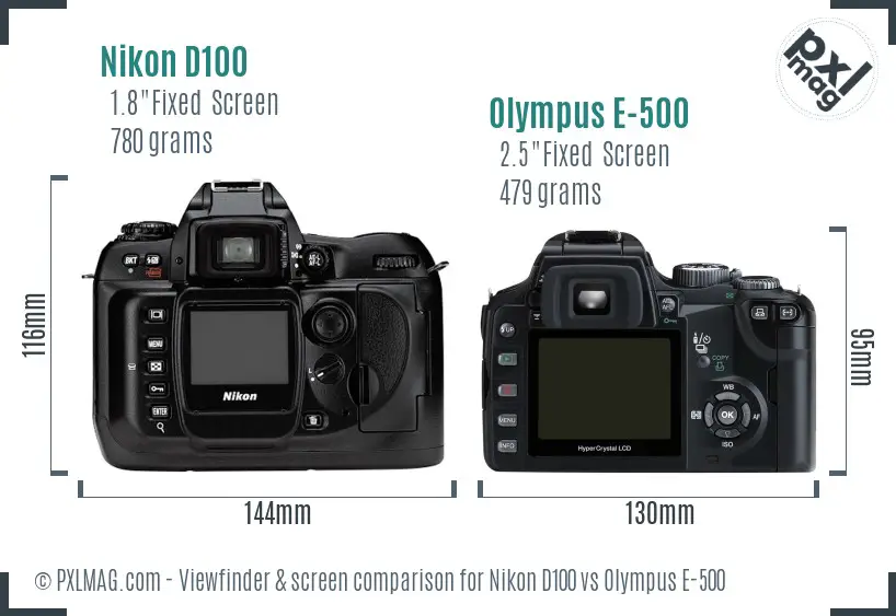 Nikon D100 vs Olympus E-500 Screen and Viewfinder comparison