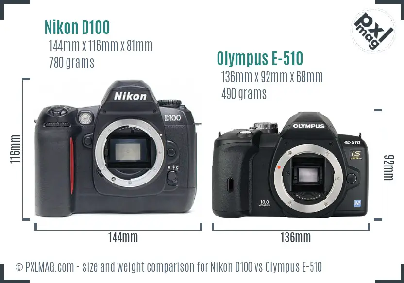Nikon D100 vs Olympus E-510 size comparison
