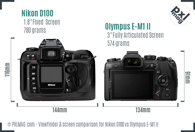 Nikon D100 vs Olympus E-M1 II Screen and Viewfinder comparison