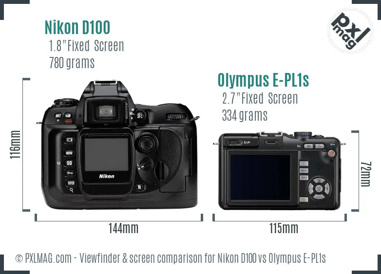 Nikon D100 vs Olympus E-PL1s Screen and Viewfinder comparison Nikon D100 vs Olympus E-PL1s Screen and Viewfinder comparison
