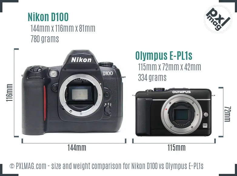 Nikon D100 vs Olympus E-PL1s size comparison Nikon D100 vs Olympus E-PL1s size comparison