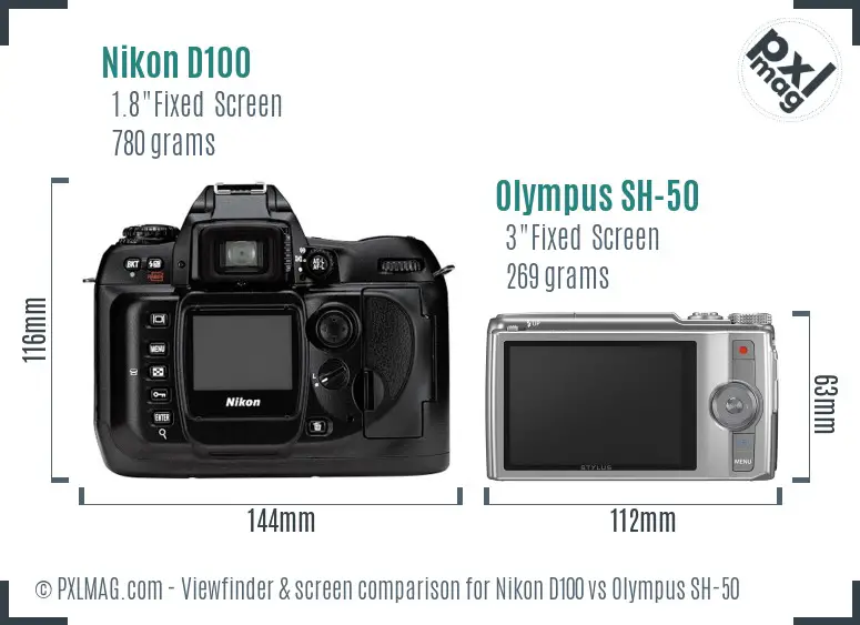Nikon D100 vs Olympus SH-50 Screen and Viewfinder comparison